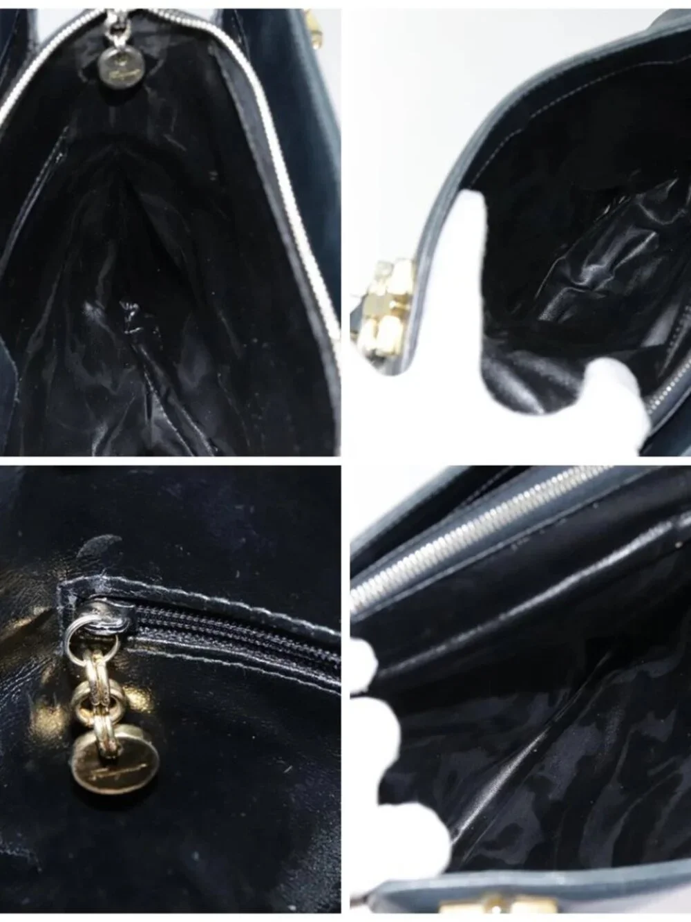 Salvatore Ferragamo Gancini Tote Bag Leather Black Gold Auth 90254